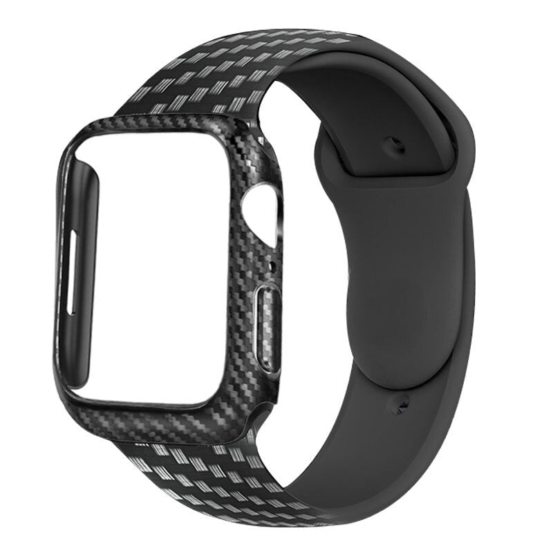 Case+Strap For Apple Watch band 45mm 44mm 41mm 40mm 42mm Carbon Fiber silicone watchband bracelet iwatch series 7 8 4 3 5 6 SE