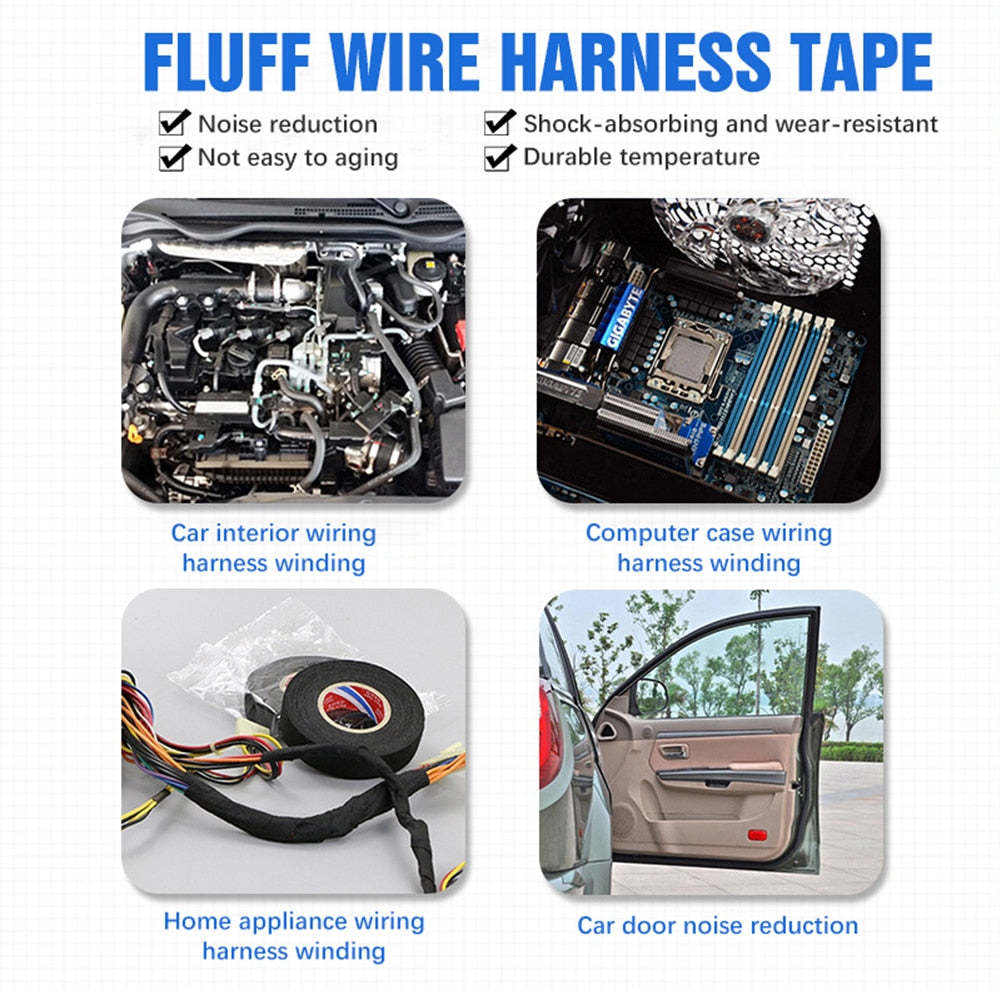 15meters New Tesa Type Coroplast Adhesive Cloth Tape For Cable Harness Wiring Loom Width 9/15/19/25/32MM Length 15M