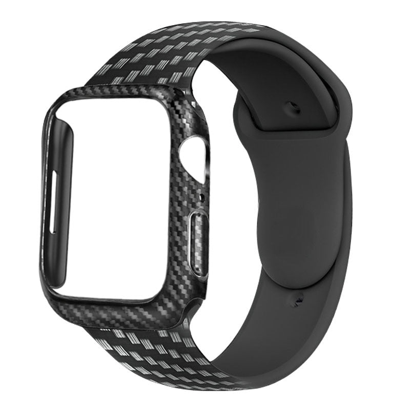 Case+Strap For Apple Watch band 45mm 44mm 41mm 40mm 42mm Carbon Fiber silicone watchband bracelet iwatch series 7 8 4 3 5 6 SE