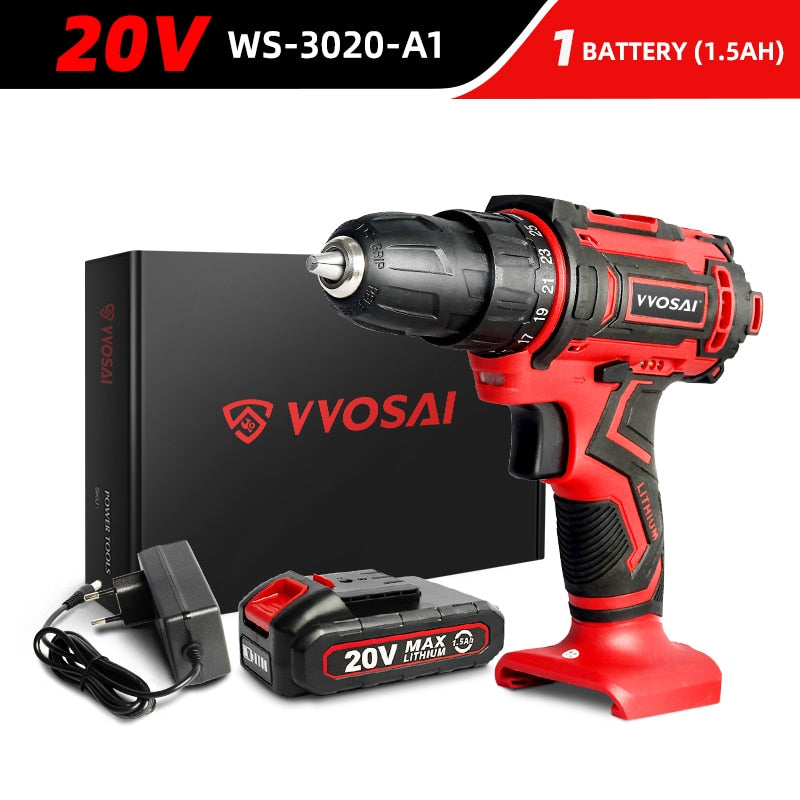WOSAI 12V 16V 20V Cordless Drill Electric Screwdriver Mini Wireless Power Driver DC Lithium-Ion Battery 3/8-Inch
