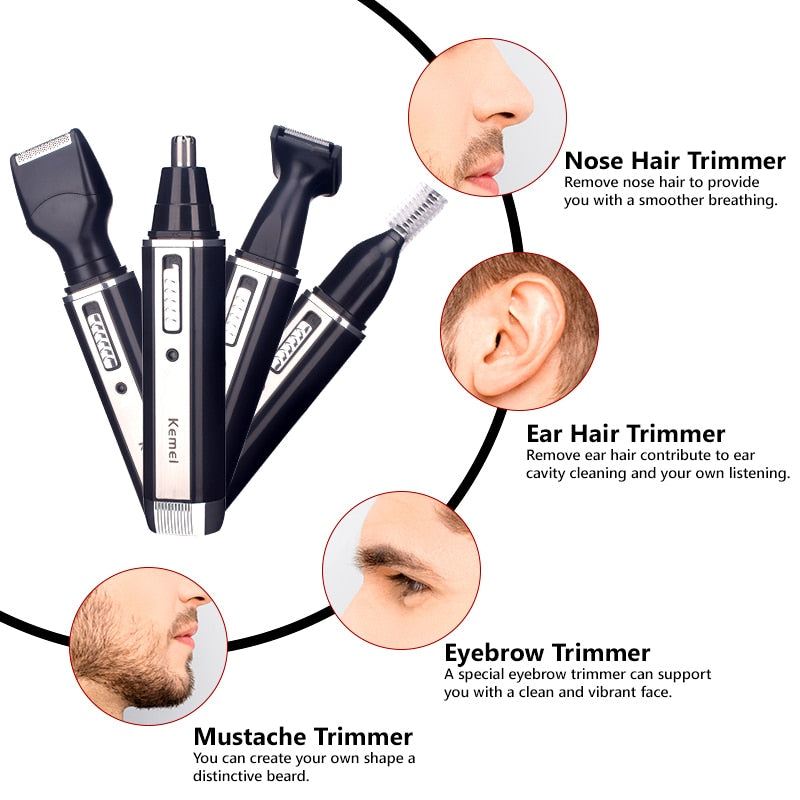 4 in 1 Rechargeable Men Electric Nose Ear Hair Trimmer Painless Women Trimming Sideburns Eyebrows Beard Hair Clipper Cut Shaver