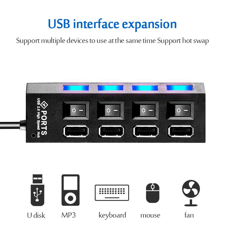 USB 3.0 Power Multi USB Splitter Hub Adapter 4/7 Port USB Hub 2.0 USB  Multiple