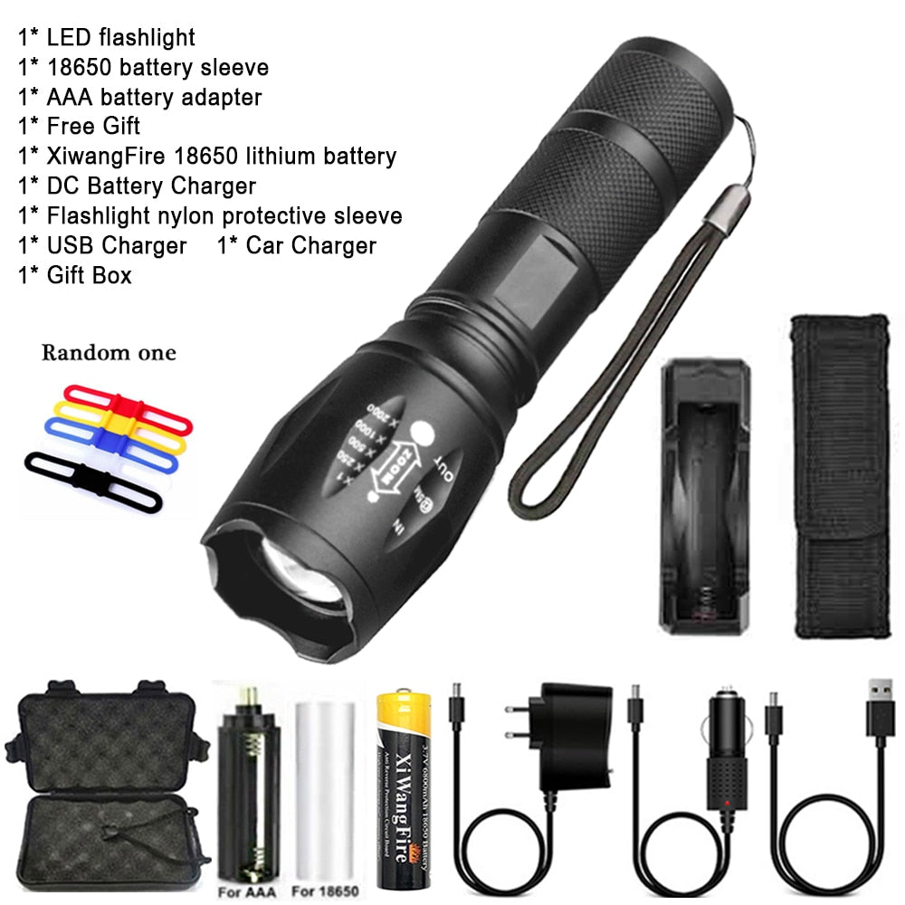 Portable Powerful LED Lamp XML-T6  Flashlight Linterna Torch Uses 18650 Chargeable Battery Outdoor Camping Tactics Flash Light