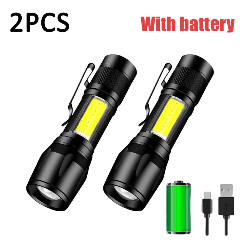 Mini Torch LED  Rechargeable Flashlight Portable USB Charging Flashlight High Power Bank Camping Waterproof Long Range Lantern