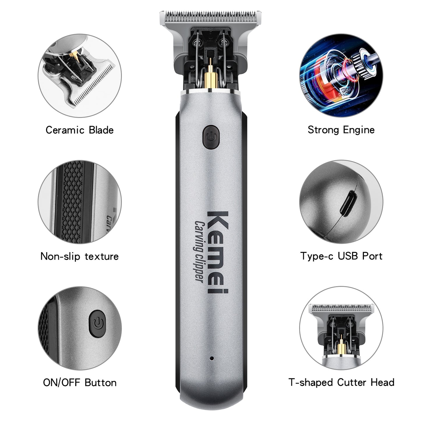 KEMEI Electric T9 Hair Clipper Men&#39;s Hair Cutting Machine Professional Engravable Trimmer Rechargeable Oil Head Trimmer KM-1757